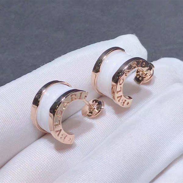 Real 18k Rose gold Bulgari B.zero1 Earrings White Ceramic