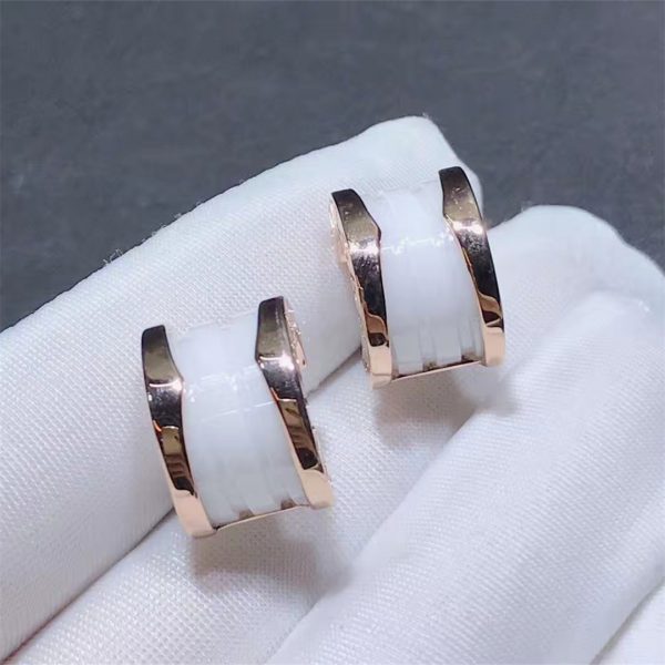 Real 18k Rose gold Bulgari B.zero1 Earrings White Ceramic