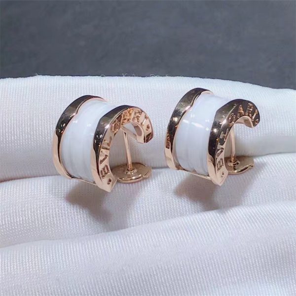 Real 18k Rose gold Bulgari B.zero1 Earrings White Ceramic
