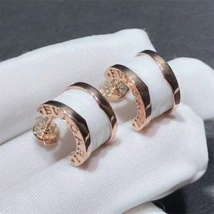 Real 18k Rose gold Bulgari B.zero1 Earrings White Ceramic