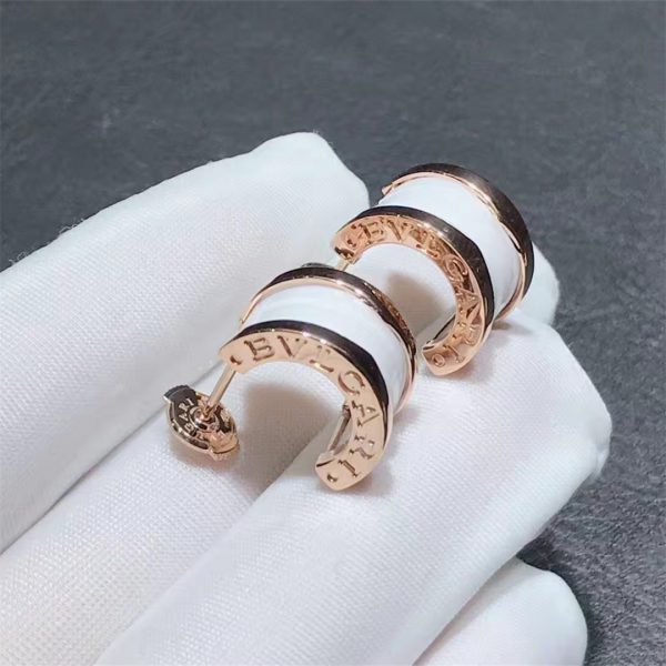 Real 18k Rose gold Bulgari B.zero1 Earrings White Ceramic