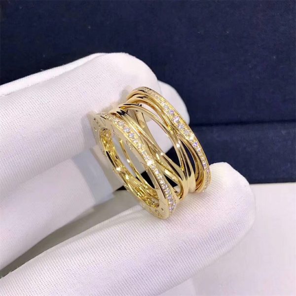 Bvlagri B.zero1 Design Legend four-band ring in 18 kt rose gold set with pavé diamonds (0.61 ct) on the edges