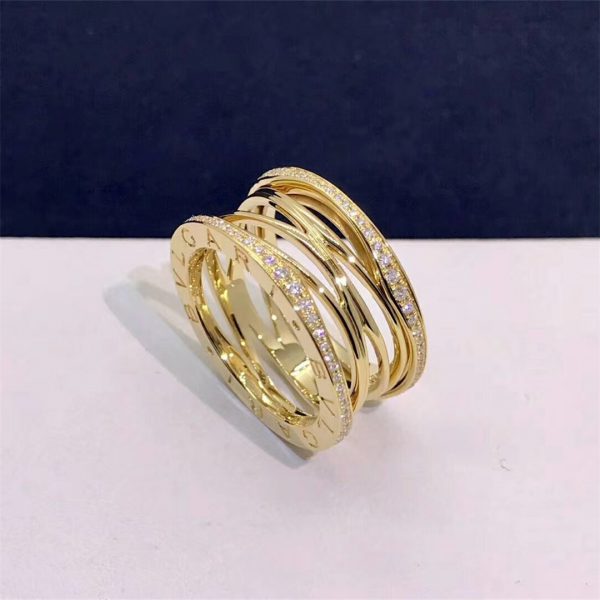 Bvlagri B.zero1 Design Legend four-band ring in 18 kt rose gold set with pavé diamonds (0.61 ct) on the edges