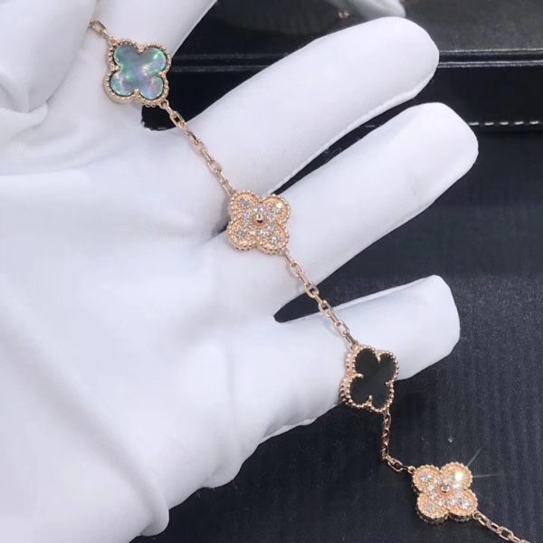 VCA Vintage Alhambra bracelet, 5 motifs Rose gold, Mother-of-pearl, Diamond
