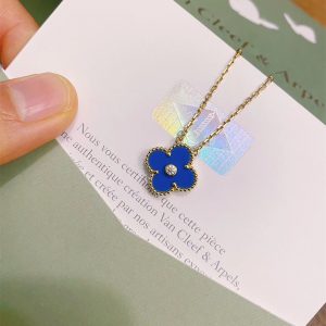 Van Cleef & Arpels Vintage Alhambra pendant, yellow gold, Celestial Blue Sèvres porcelain