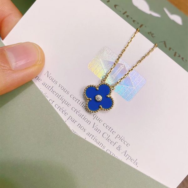 Van Cleef & Arpels Vintage Alhambra pendant, yellow gold, Celestial Blue Sèvres porcelain