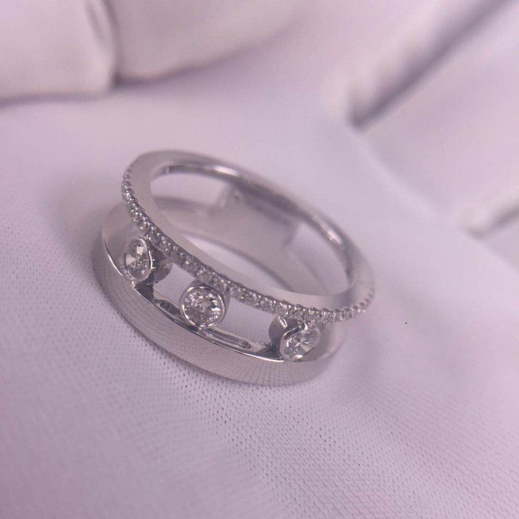 Pure 18K White Gold Messika Move Romane Diamonds Ring Custom