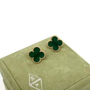 VCA Vintage Alhambra Earrings, 18k Yellow gold, Malachite