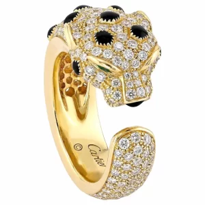 18k Gold Cartier Panthere Ring Pave Diamonds