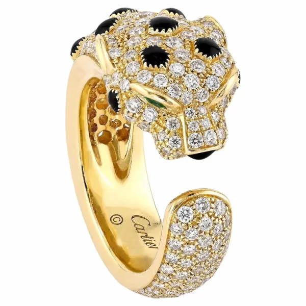 18k Gold Cartier Panthere Ring Pave Diamonds
