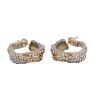 Pure 18k Gold Cartier Trinity earrings with full diamonds