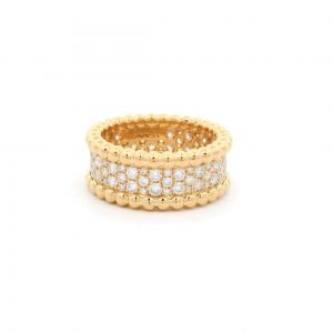 18K Gold Van Cleef & Arpels Perlée Pave 3 Row Wide Diamond Ring