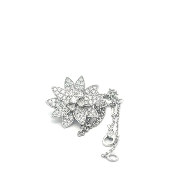Van Cleef & Arpels Lotus White Gold Clip Pendant & Brooches