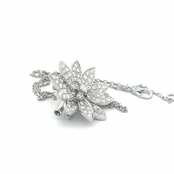 Van Cleef & Arpels Lotus White Gold Clip Pendant & Brooches