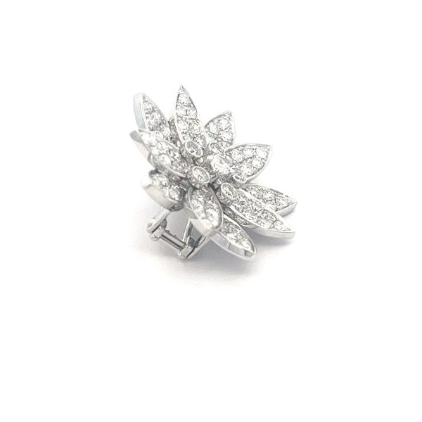 Van Cleef & Arpels Lotus White Gold Clip Pendant & Brooches