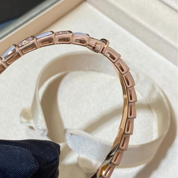 Bvlgari 18K Rose Gold Serpenti Viper Mother of Pearl Diamond Bracelet