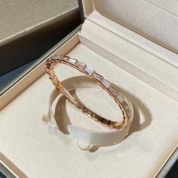 Bvlgari 18K Rose Gold Serpenti Viper Mother of Pearl Diamond Bracelet