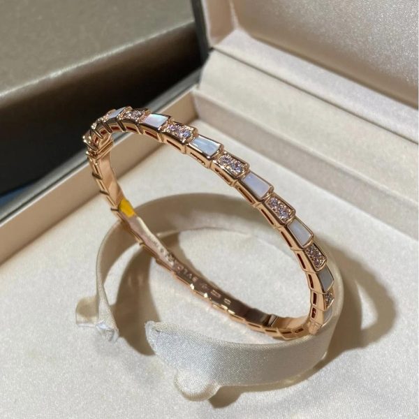 Bvlgari 18K Rose Gold Serpenti Viper Mother of Pearl Diamond Bracelet