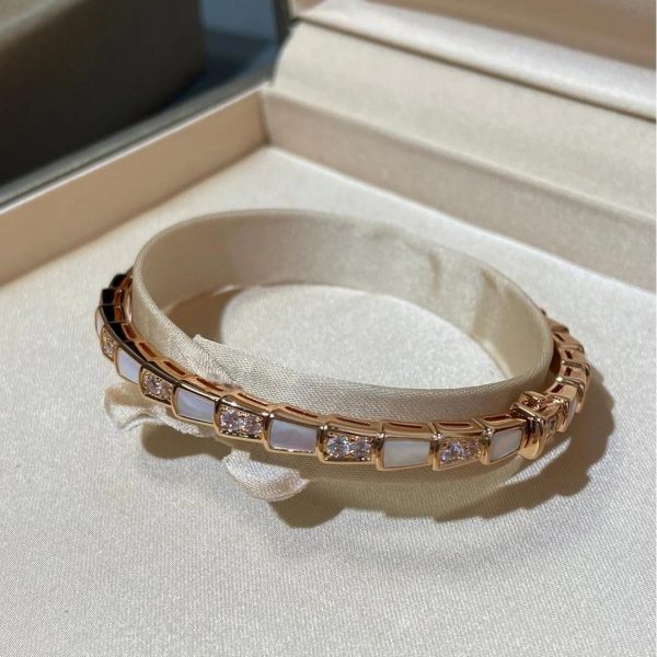 Bvlgari 18K Rose Gold Serpenti Viper Mother of Pearl Diamond Bracelet