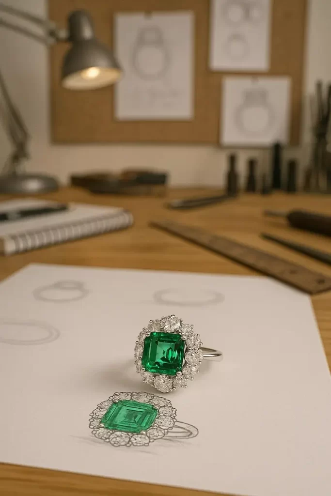 5ct Lab Emerald and Diamond Ring