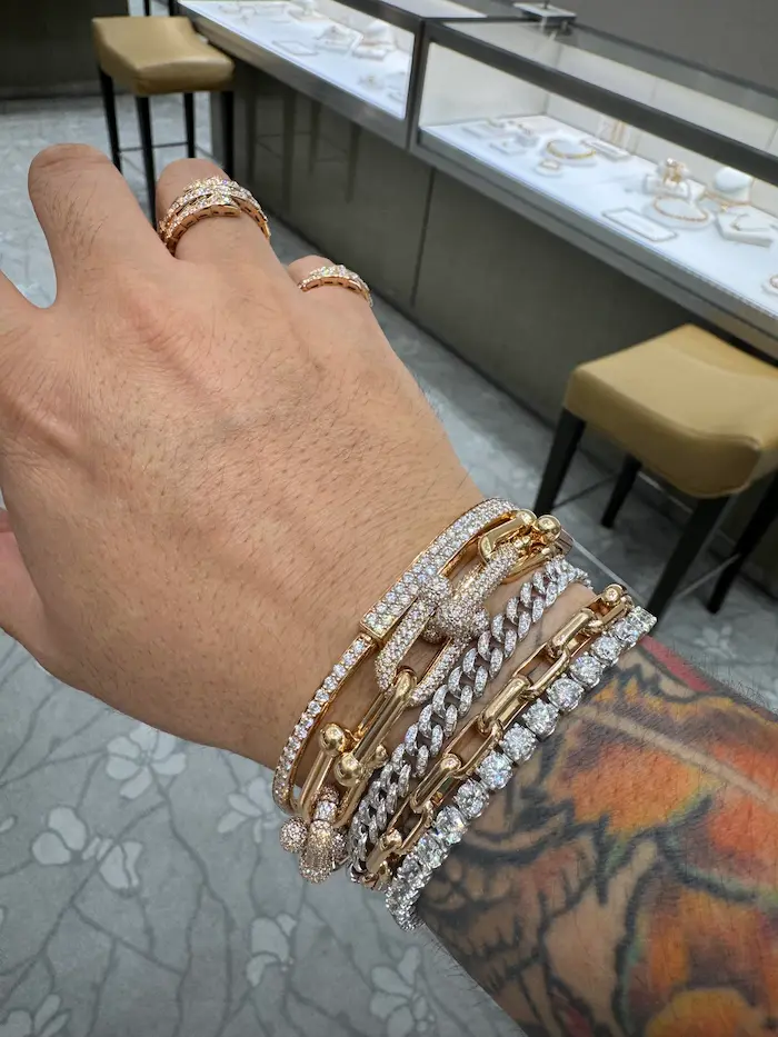 Diamonds bracelet stack wearing