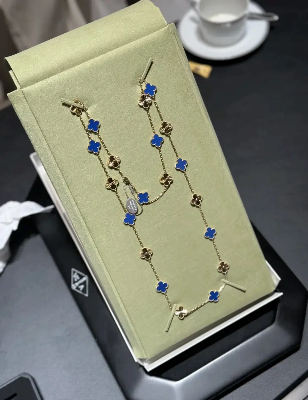 Van Cleef & Arpels guilloche blue agate necklace