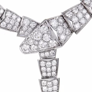 18k White Gold Bulgari Serpenti Full Pave Diamonds Necklace