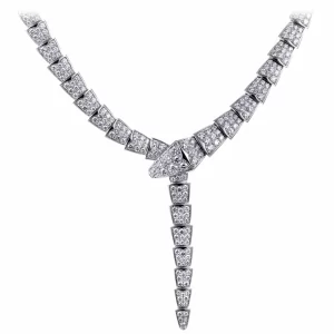18k White Gold Bulgari Serpenti Full Pave Diamonds Necklace