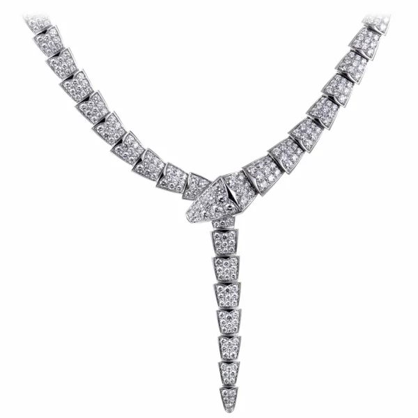 18k White Gold Bulgari Serpenti Full Pave Diamonds Necklace