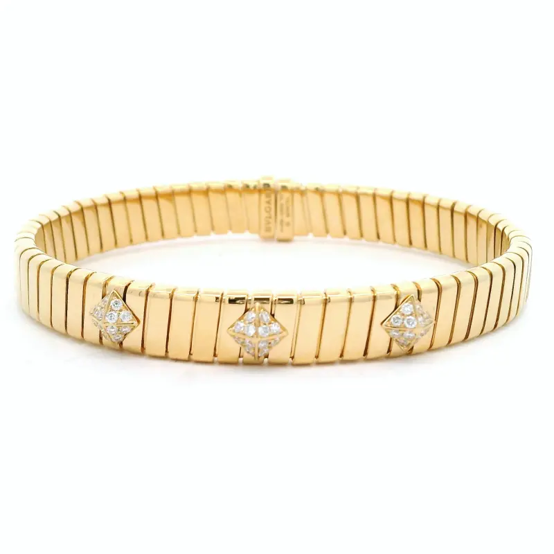 18K Yellow Gold Bvlgari Tubogas Diamond Bracelet for Women--002 18K Yellow Gold Bvlgari Tubogas Diamond Bracelet for Women