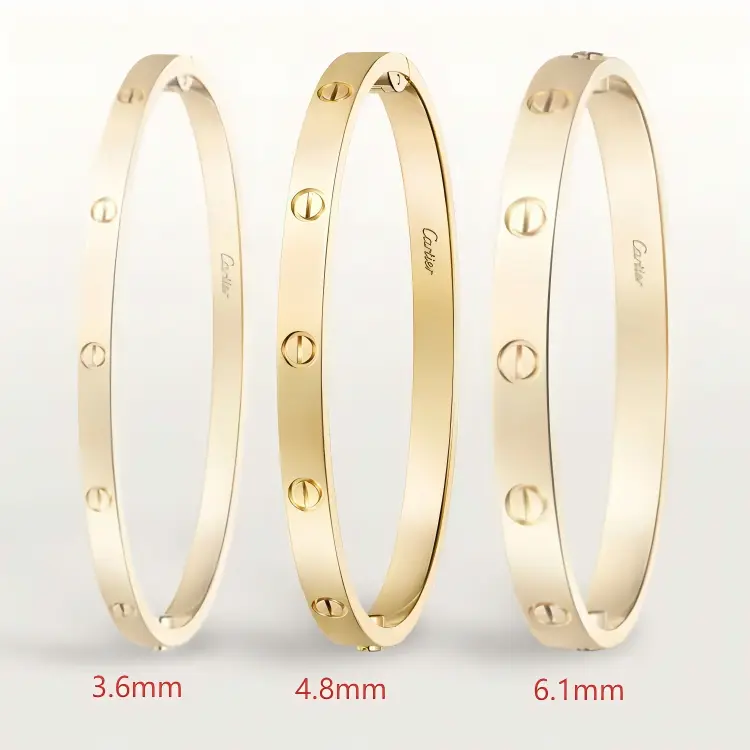 Cartier love bracelet width for 3.6mm, 4.8mm, 6.1mm