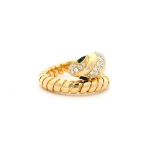 Bvlgar Serpenti 18K Yellow Gold Head And Tail Diamond Ring