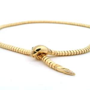 Serpenti 18K Gold Diamond Tubogas Adjustable Size Necklace