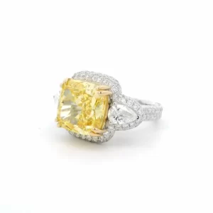 18K Gold Cushion Cut Fancy Yellow Diamond Halo Ring