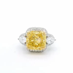 18K Gold Cushion Cut Fancy Yellow Diamond Halo Ring