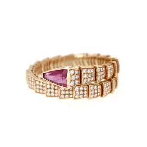 Bvlgari 18K Rose Gold Red Tourmaline and Diamond Solitaire Bangle