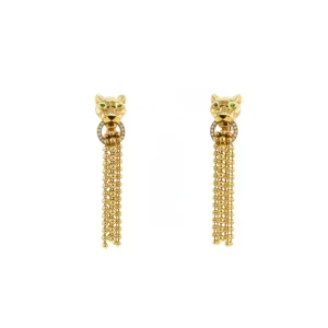 18K Yellow Gold Cartier Panther Diamond Tsavorite Onyx Earrings