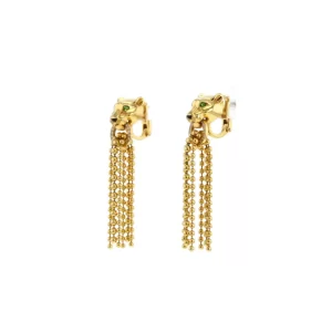 18K Yellow Gold Cartier Panther Diamond Tsavorite Onyx Earrings