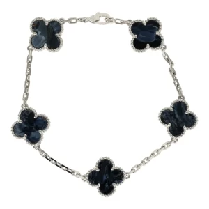 Van Cleef Arpels Vintage Alhambra 5 Motif Bracelet Pietersite 18K White Gold