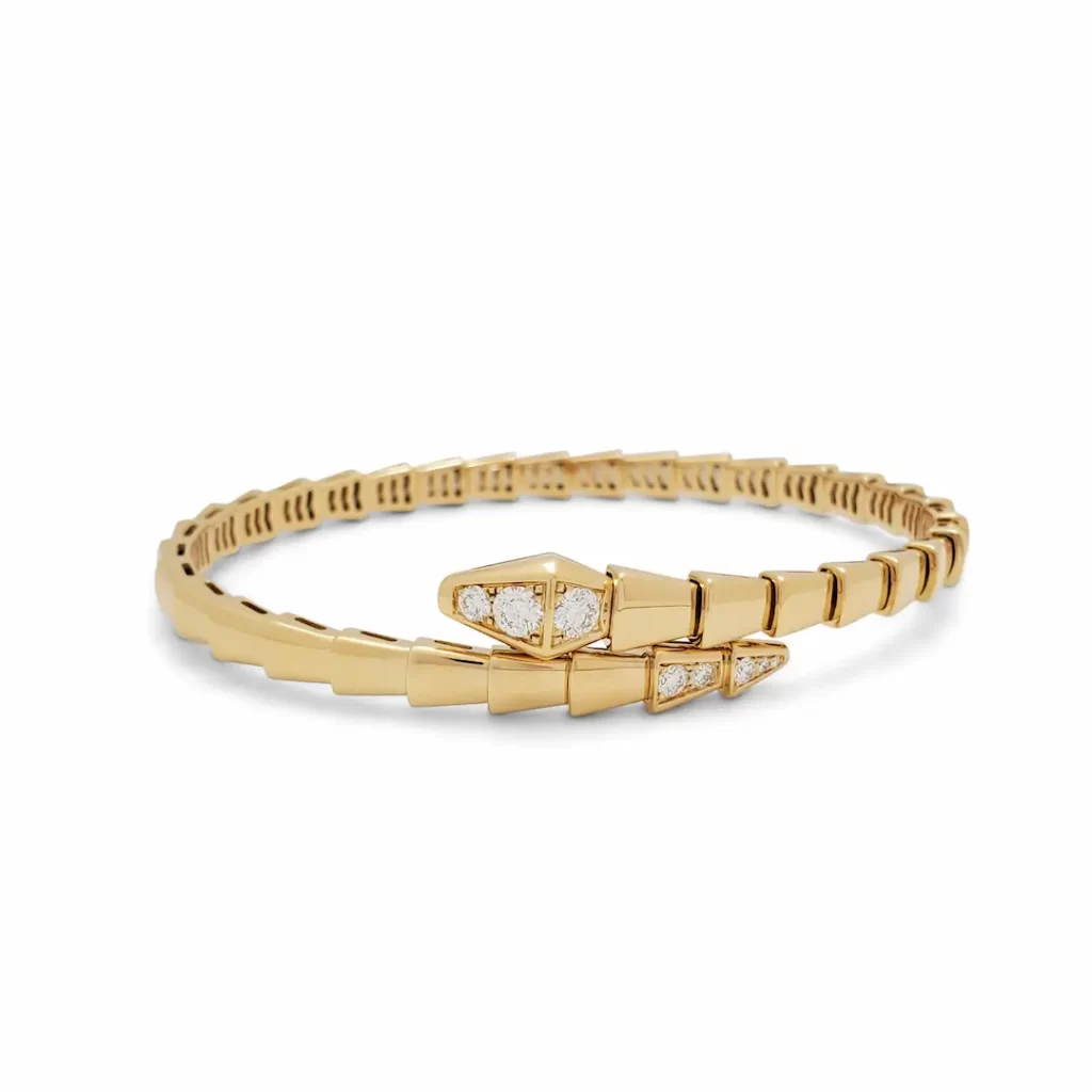 18k Gold Bvlgari Serpenti Viper Bracelet Pave Diamonds on the Head and Tail