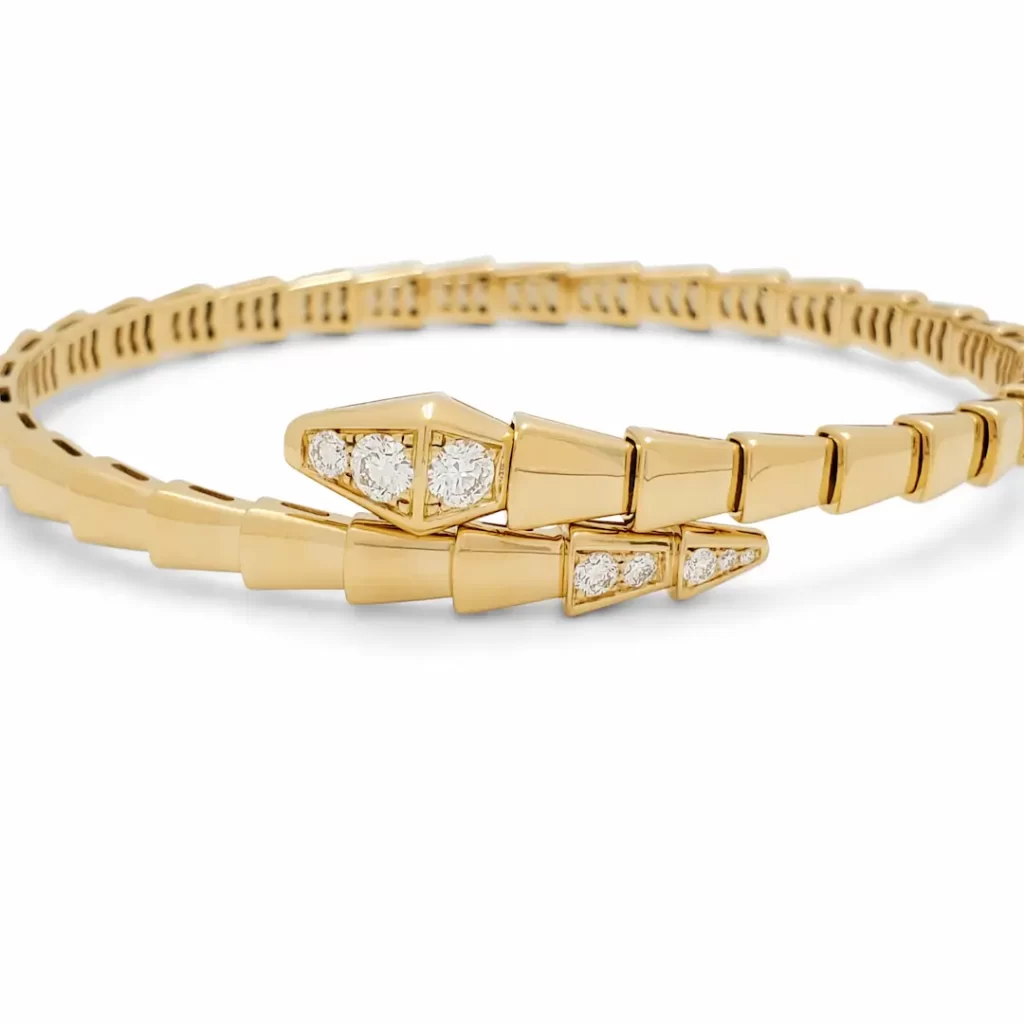 18k Gold Bvlgari Serpenti Viper Bracelet Pave Diamonds on the Head and Tail