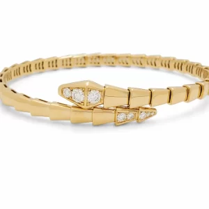 18k Gold Bvlgari Serpenti Viper Bracelet Pave Diamonds on the Head and Tail