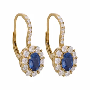 18k Gold Lab Sapphire and CVD Diamonds Drop Earrings