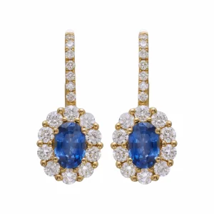 18k Gold Lab Sapphire and CVD Diamonds Drop Earrings