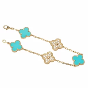 Van Cleef Arpels Vintage Alhambra 5 Motifs Turquoise Diamonds Bracelet