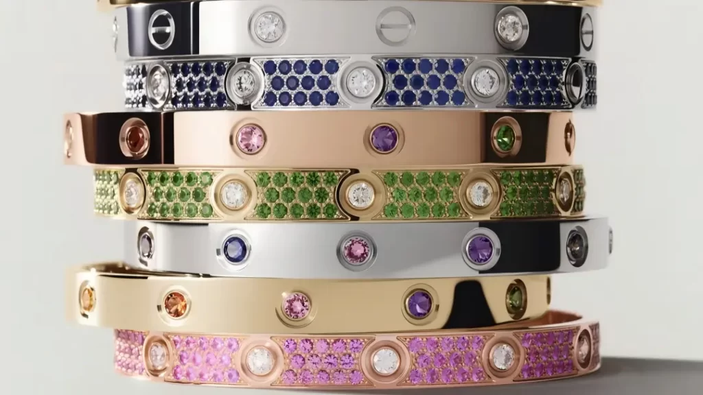 Cartier love bracelet with color gemstone