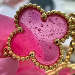 Newest 18K Gold Van Cleef & Arpels Pink Enamel Bracelet