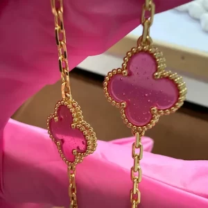 Newest 18K Gold Van Cleef & Arpels Pink Enamel Bracelet-03 Newest 18K Gold Van Cleef & Arpels Pink Enamel Bracelet